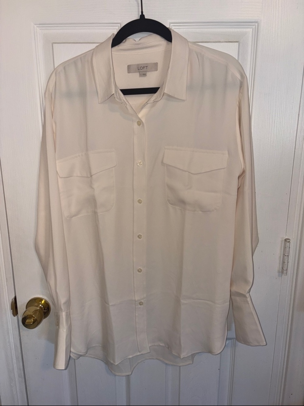 LOFT Soft Cream Utility Button-Down Blouse
